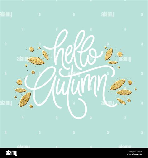 Autumn Hand Drawn Vector Typography With Line Leaf Pattern In Golden