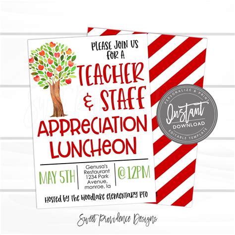 Templates Teacher Staff Appreciation Luncheon Invitation Breakfast