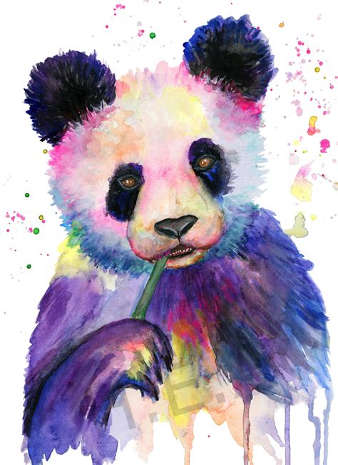 Colorful Panda Bear Wall Art Panda Bear Art Print Watercolor Etsy