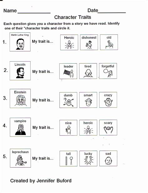 50 Identifying Character Traits Worksheet