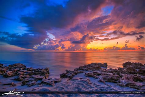 Beach Sunrise Over The Rocks In Tequesta Florida Hdr Photography By
