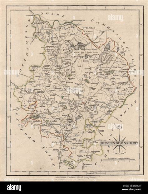 Antique County Map Of Huntingdonshire By John Cary Original Outline