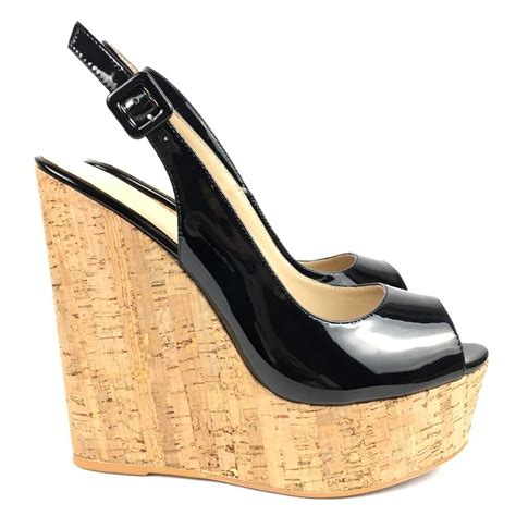 sexy cork platform wedges high heel metallic slingback sandals size uk1 11 ebay