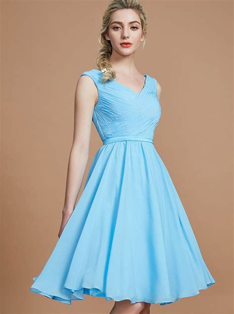 Light Blue Short Bridesmaid Dresses Chiffon Knee Length Bridesmaid Dress 11340 Lightblueshorts