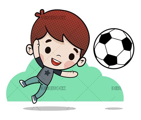 Niño Jugando Al Fútbol Parando Un Gol Dibustock Ilustraciones