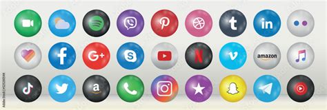 Round Social Media Icons Or Social Network Logos Flat Vector Icon Set