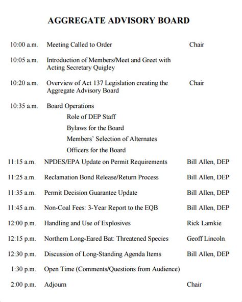 Free 11 Sample Board Meeting Agenda Templates In Pdf Ms Word