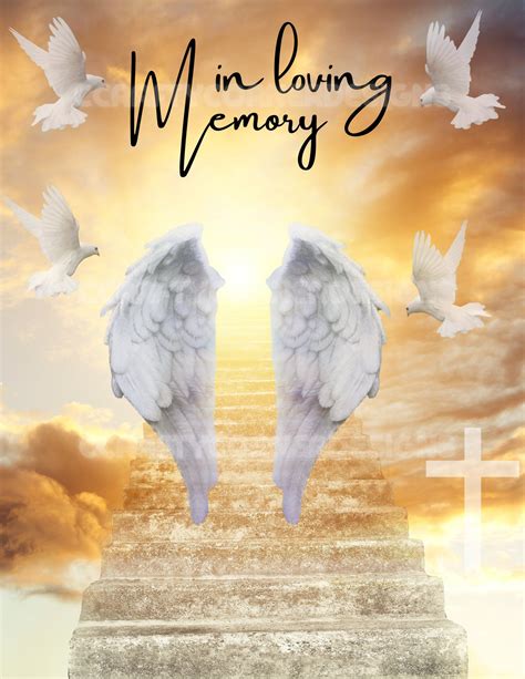 In Loving Memory Background With Wings Clouds Stairs Doves Etsy India