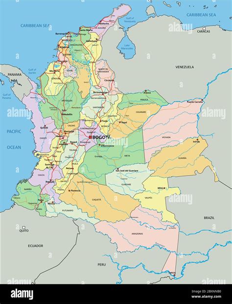Colombia Highly Detailed Editable Political Map With Labeling Stock