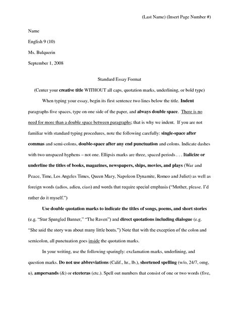 Standard Essay Format Essay Format Essay Layout Essay