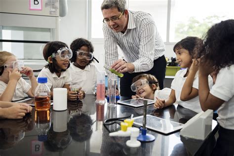 Kindergarten Students Learning In Science Experiment Laboratory Class