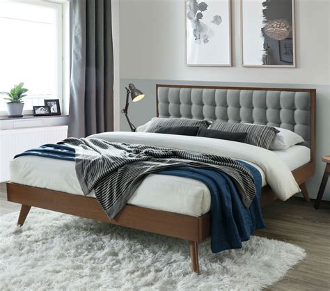 Dg Casa Soloman Mid Century Modern Tufted Upholstered Platform Bed Frame King Size In Grey