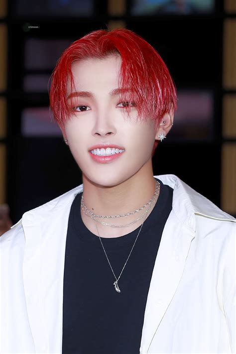 Kim Hongjoong Kpop Debut Album Attractive Men Crimson Red Hair