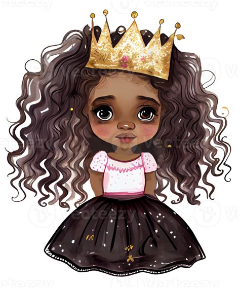Free Little Black Princess Girl Watercolor Ai Generative 23564098 Png