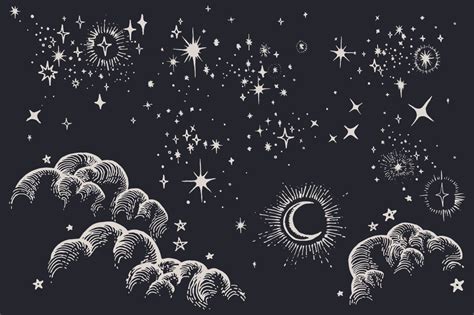 Star Moon Cloud Sky Drawings Illustrations Creative Market