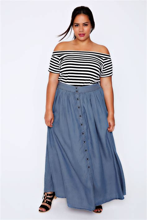 Denim Blue Chambray Maxi Skirt Plus Size 16 To 32