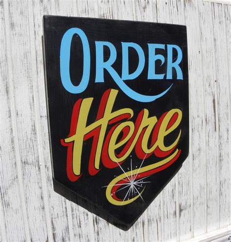 Order Here Sign Hand Painted Faux Vintage Wooden Sign Etsy Wooden