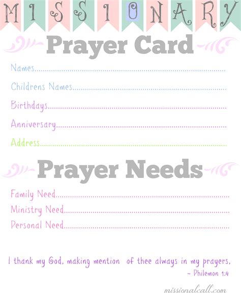 Missionary Prayer Card Free Printable Missional Call Prayer