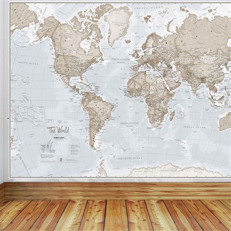 Giant World Map Mural Neutral Mural Wall Decal Map Etsy In 2022