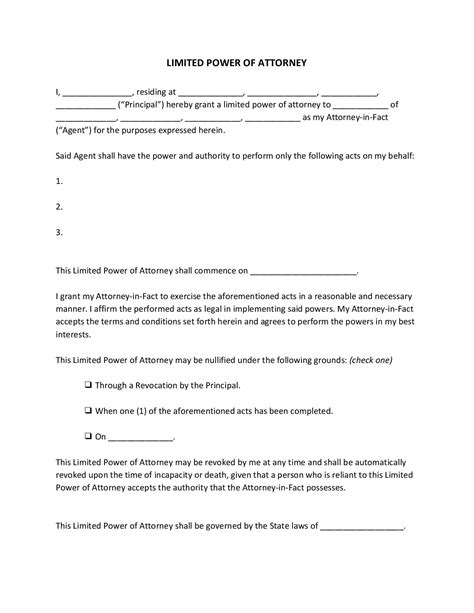 Free Limited Power Of Attorney Forms Pdf Word