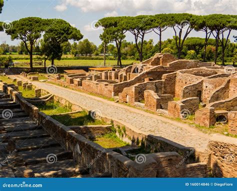 Ancient Roman Archaeological Site Of Ostia Antica In Rome Italy Stock