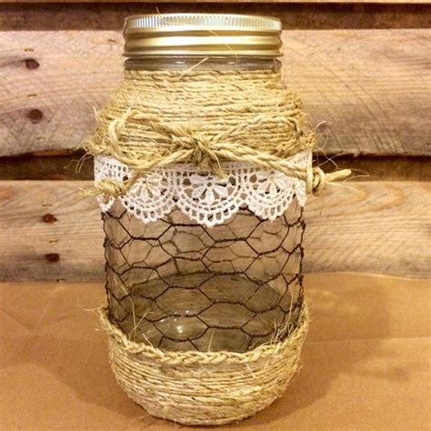Mason Jar Floral Arrangement Twine Wrapped Mason Jar Vase Etsy