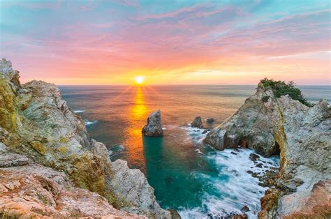 Landscape Photography Of Cliff Coast Sunset Japan Sea Hd Wallpaper