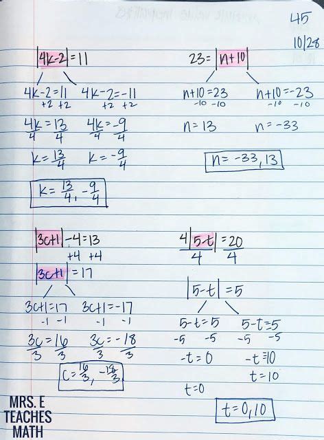 Absolute Value Equations Flipbook Absolute Value Equations Math