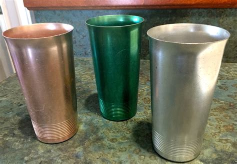 3 Vintage Anodized Aluminum Multi Colored Drinking Glasses