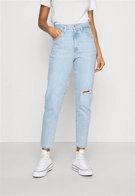 Levis High Waisted Mom Jeans Tapered Fit Light Blue Denimblue