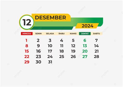 Calendar December 2024 Cool Simple Design Vector 2024 Calendar