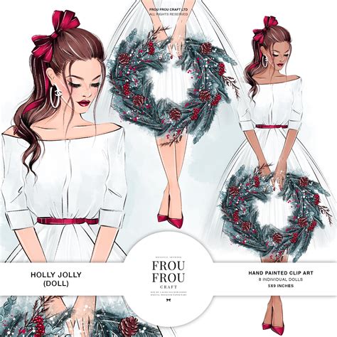 Winter Christmas Dolls Clip Art Custom Designed