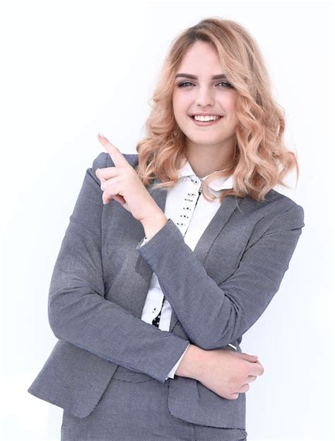 Premium Photo Smiling Business Woman Pointing On Copy Space