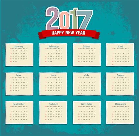 Stamp Style 2017 Calendar Templates Eps Ai Vector Uidownload