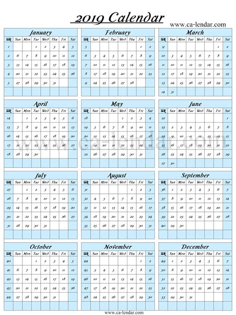 2019 Calendar With Week Numbers Calendar With Week Numbers Calendar