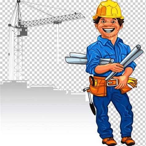 Trabajador De La Construcción De Dibujos Animados Ingeniero Edificio