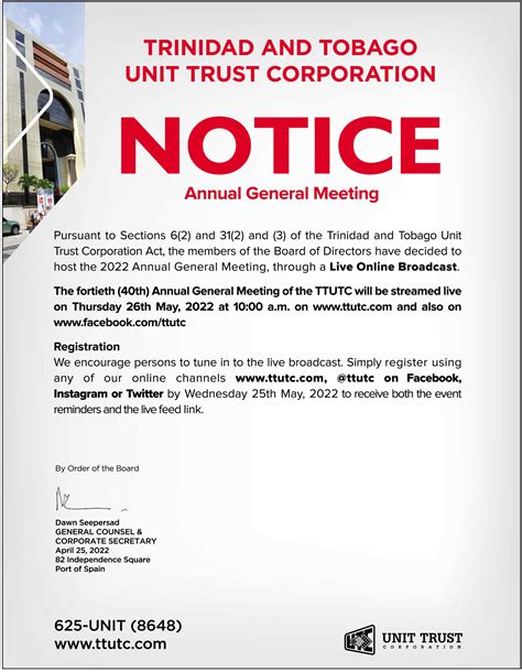 Notice Annual General Meeting 2022 Unit Trust Corporation