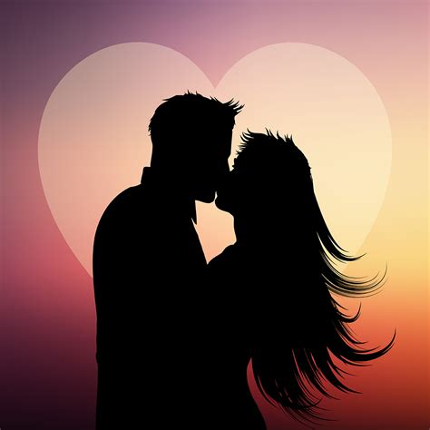 Silhouette Of Couple Kissing On A Heart Background 190609 Vector Art At Vecteezy