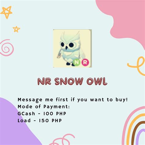Adopt Me Nr Snow Owl Neon Ride Video Gaming Video Games Others On
