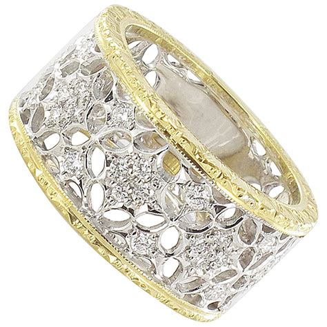 New Diamond Two Color Gold Filigree Band Ring For Sale At 1stdibs