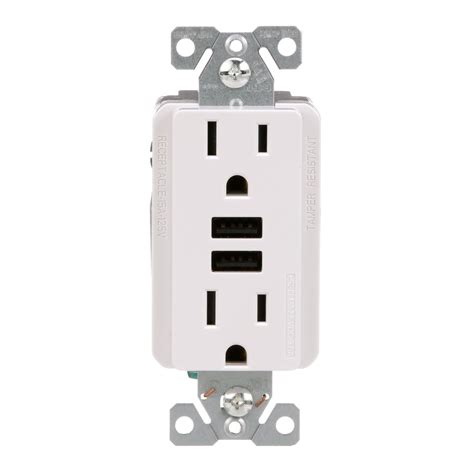Tamper Resistant Usb Duplex Receptacle 15 A White From Eaton Cooper