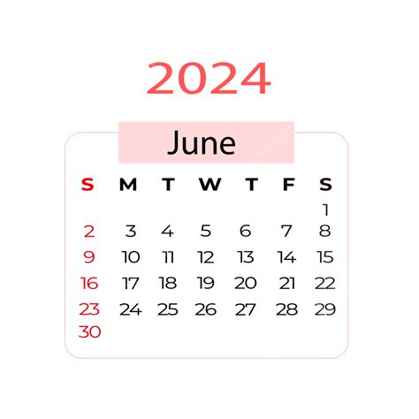 Calendário De Junho De 2024 Vermelho Laranja Simples Png Calendário