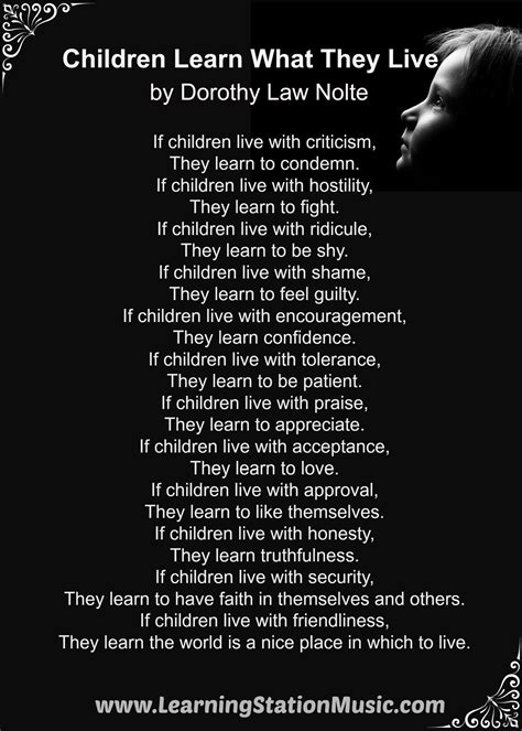 Children Learn What They Live By Dorothy Law Nolte A Parent Educator