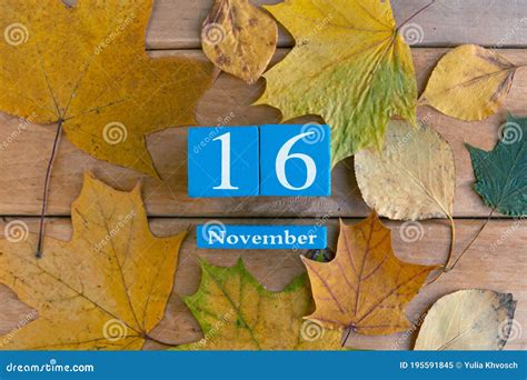 November 16th Blue Cube Calendar With Month And Date Stock Image