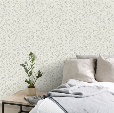 Grandeco Nerine Sage Green Leaf Trail Woven Effect Embossed Wallpaper