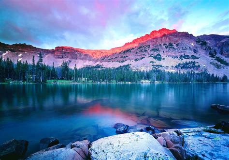 Nature Sunset Mountain Lake Forest Landscape Water