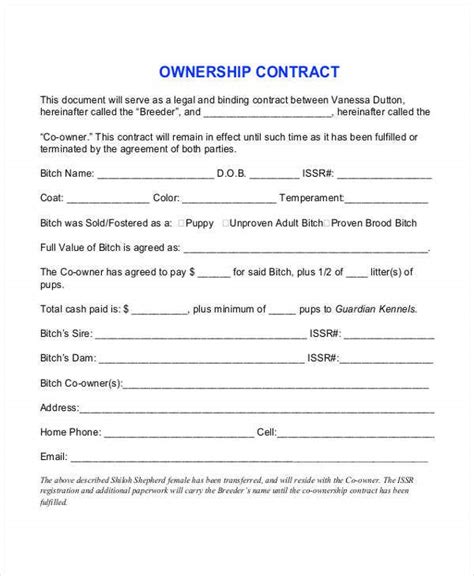 Ownership Agreement Template