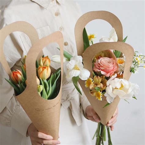 5pcs Kraft Paper Flower Bags With Handle Бумажный цветок