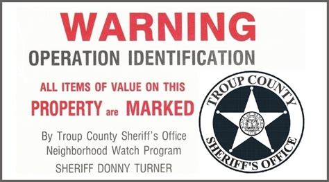 Troup County Sheriff Recommends Operation Identification My Property