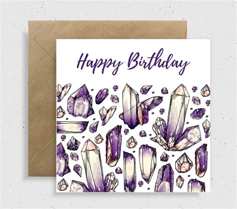 Happy Birthday Purple Amethyst Crystal Birthday Card Can Be Etsy